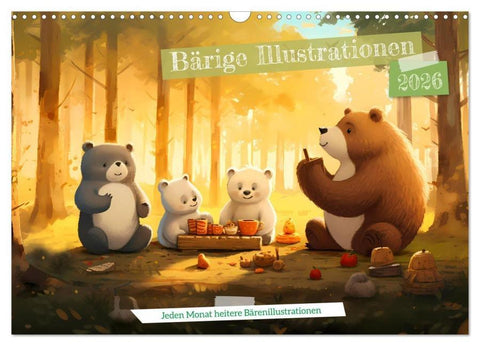 Bärige Illustrationen (Wandkalender 2026 DIN A3 quer), CALVENDO Monatskalender