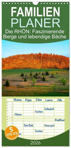 Familienplaner 2026 - Die RHÖN: Faszinierende Berge und lebendige Bäche mit 5 Spalten (Wandkalender, 21 x 45 cm) CALVENDO