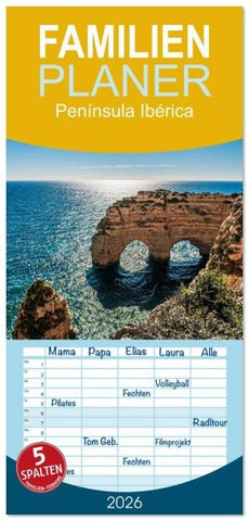 Familienplaner 2026 - Península Ibérica mit 5 Spalten (Wandkalender, 21 x 45 cm) CALVENDO