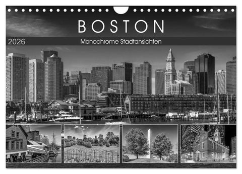 BOSTON Monochrome Stadtansichten (Wandkalender 2026 DIN A4 quer), CALVENDO Monatskalender