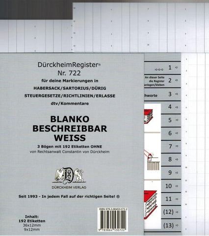 DürckheimRegister® BLANKO-WEISS beschreibbar für Gesetzessammlungen