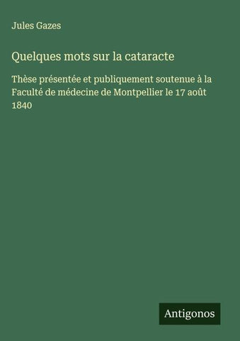 Quelques mots sur la cataracte
