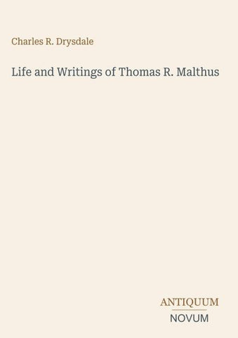 Life and Writings of Thomas R. Malthus
