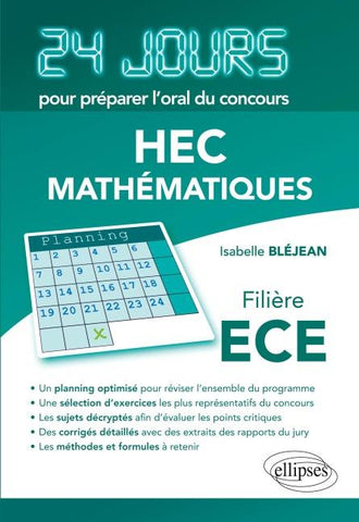 Mathématiques 24 jours pour préparer l'oral du concours HEC - Filière ECE