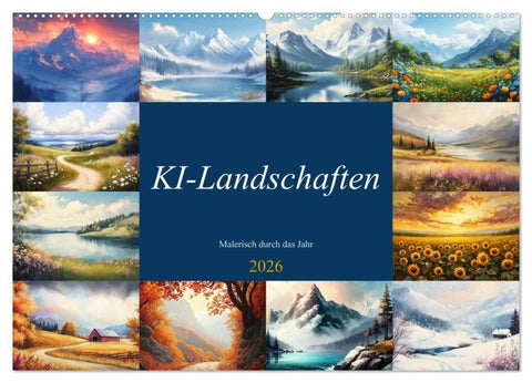 KI-Landschaften - Malerisch durch das Jahr (Wandkalender 2026 DIN A2 quer), CALVENDO Monatskalender