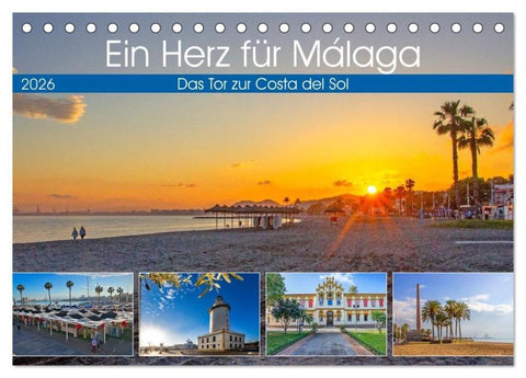 Ein Herz für Málaga (Tischkalender 2026 DIN A5 quer), CALVENDO Monatskalender
