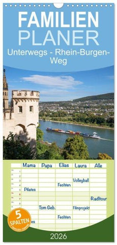 Familienplaner 2026 - Unterwegs - Rhein-Burgen-Weg mit 5 Spalten (Wandkalender, 21 x 45 cm) CALVENDO