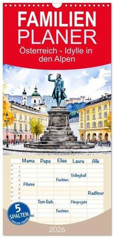 Familienplaner 2026 - Österreich - Idylle in den Alpen mit 5 Spalten (Wandkalender, 21 x 45 cm) CALVENDO