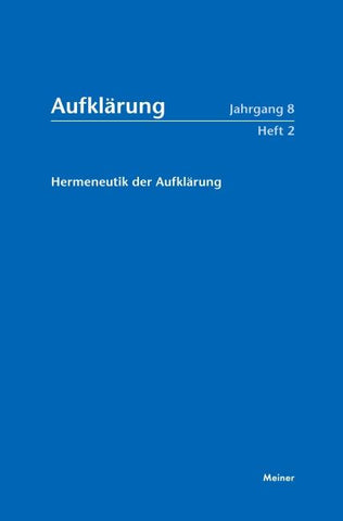 Aufklärung, Band 8/2: Hermeneutik der Aufklärung