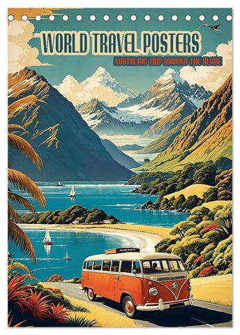 World Travel Posters - Nostalgic Trip Around the Globe (Desk Calendar 2026 DIN A5 portrait), CALVENDO 12 Month DeskCalendar