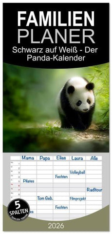 Familienplaner 2026 - Schwarz auf Weiß - Der Panda-Kalender mit 5 Spalten (Wandkalender, 21 x 45 cm) CALVENDO