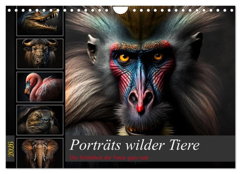 Porträts wilder Tiere (Wandkalender 2026 DIN A4 quer), CALVENDO Monatskalender
