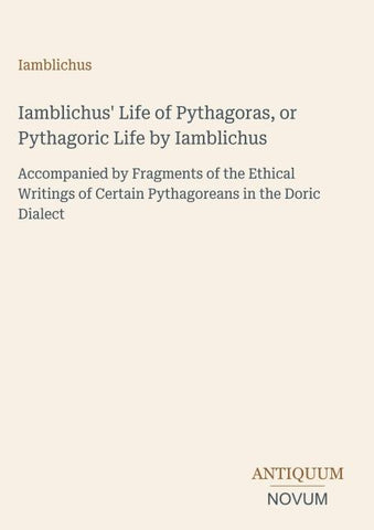 Iamblichus' Life of Pythagoras, or Pythagoric Life by Iamblichus