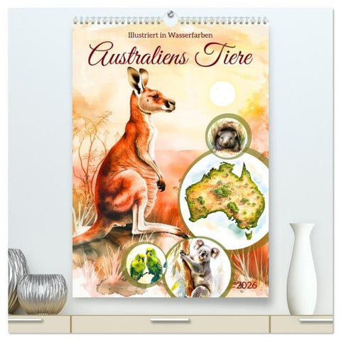Australiens Tiere - Illustriert in Wasserfarben (hochwertiger Premium Wandkalender 2026 DIN A2 hoch), Kunstdruck in Hochglanz