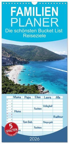 Familienplaner 2026 - Die schönsten Bucket List Reiseziele mit 5 Spalten (Wandkalender, 21 x 45 cm) CALVENDO