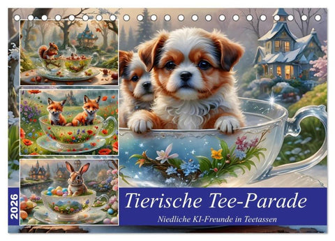 Tierische Tee-Parade (Tischkalender 2026 DIN A5 quer), CALVENDO Monatskalender