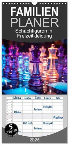 Familienplaner 2026 - Schachfiguren in Freizeitkleidung mit 5 Spalten (Wandkalender, 21 x 45 cm) CALVENDO