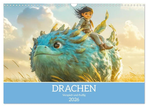 Drachen - Verspielt und fluffig (Wandkalender 2026 DIN A3 quer), CALVENDO Monatskalender