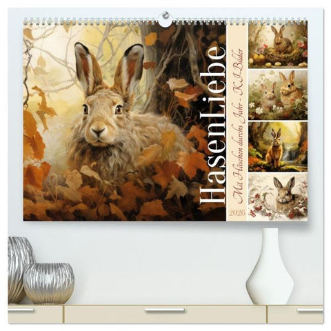 Hasenliebe (hochwertiger Premium Wandkalender 2026 DIN A2 quer), Kunstdruck in Hochglanz