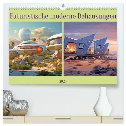 Futuristische moderne Behausungen (hochwertiger Premium Wandkalender 2026 DIN A2 quer), Kunstdruck in Hochglanz