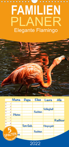 Familienplaner Elegante Flamingo (Wandkalender 2022 , 21 cm x 45 cm, hoch)