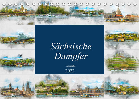 Sächsische Dampfer Aquarelle (Tischkalender 2022 DIN A5 quer)