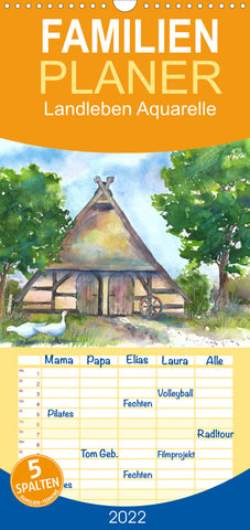 Familienplaner Landleben Aquarelle (Wandkalender 2022 , 21 cm x 45 cm, hoch)