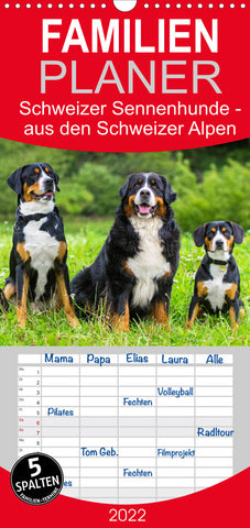 Familienplaner Schweizer Sennenhunde - aus den Schweizer Alpen (Wandkalender 2022 , 21 cm x 45 cm, hoch)