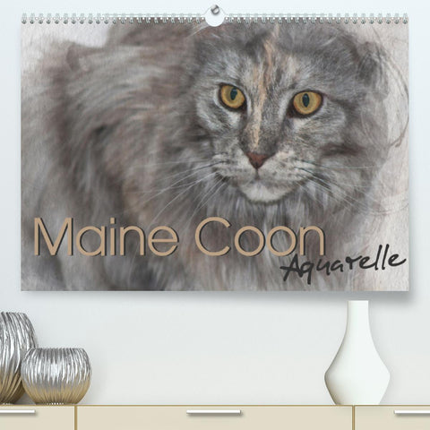 Maine Coon Aquarelle (Premium, hochwertiger DIN A2 Wandkalender 2022, Kunstdruck in Hochglanz)