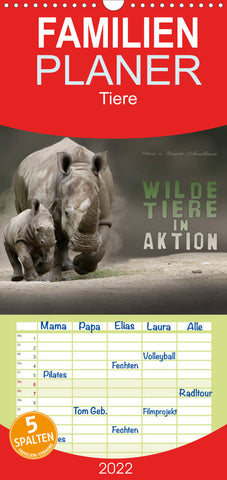Familienplaner WILDE TIERE IN AKTION (Wandkalender 2022 , 21 cm x 45 cm, hoch)